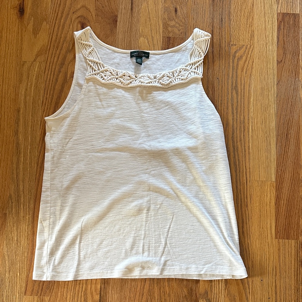 Ralph Lauren White Tank Top with Crochet Detail